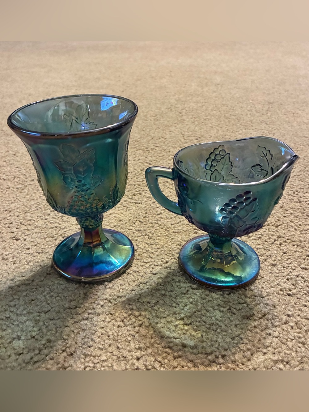 Indiana Glass Iridescent Blue Carnival Harvest Grape Cream & Sugar